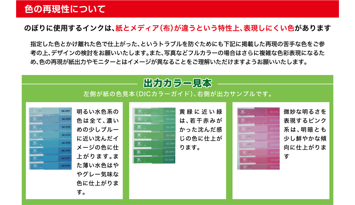 色の再現性について