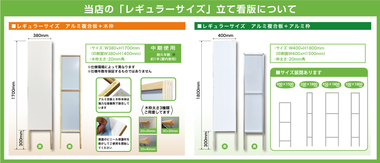 当店の「レギュラーサイズ」立て看板について